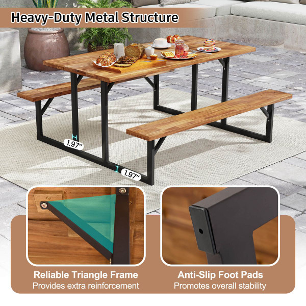 6-Person Acacia Wood Picnic Table with Umbrella Hole product image