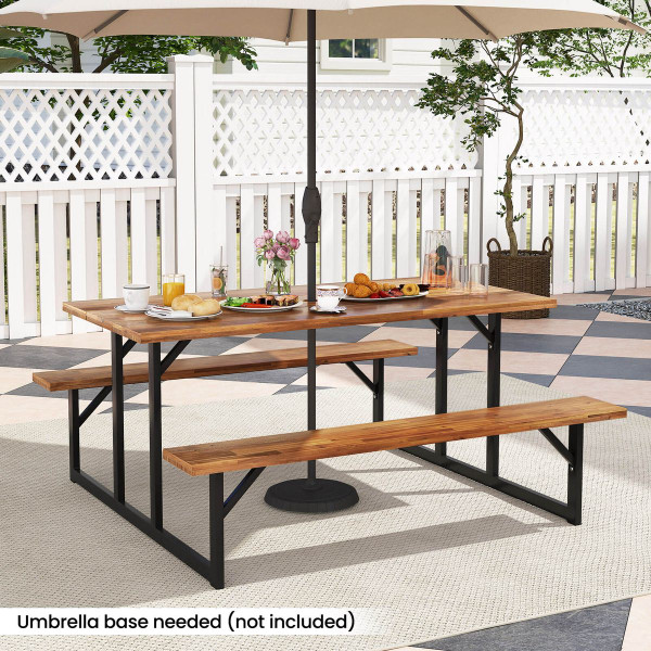 6-Person Acacia Wood Picnic Table with Umbrella Hole product image