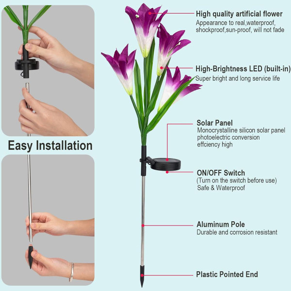 Solar Powered Garden Flowers with Lights (4-Pack) product image