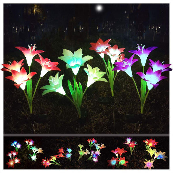 Solar Powered Garden Flowers with Lights (4-Pack) product image