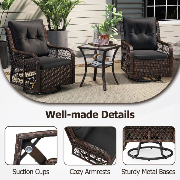 3-Piece Patio Furniture Set with 2-Tier Side Table and Cushions product image