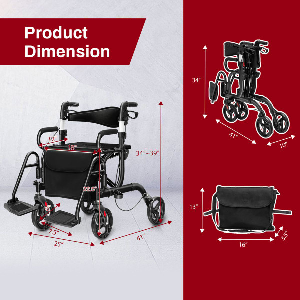 Rollator Walker with Foldable Design and Detachable Storage Bag product image