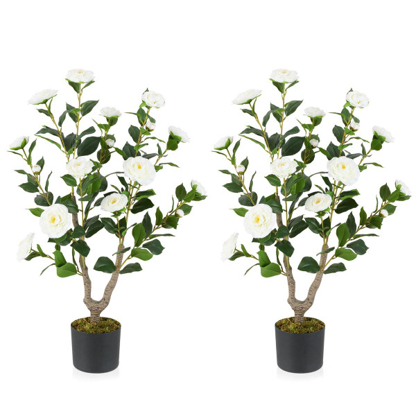 36" Artificial Camellia Tree with Cement Pot product image 36" Artificial Camellia Tree with Cement Pot product image