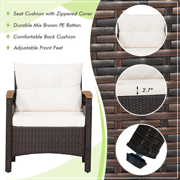  3-Piece Patio Rattan Furniture Set with Tabletop and Cushions product image