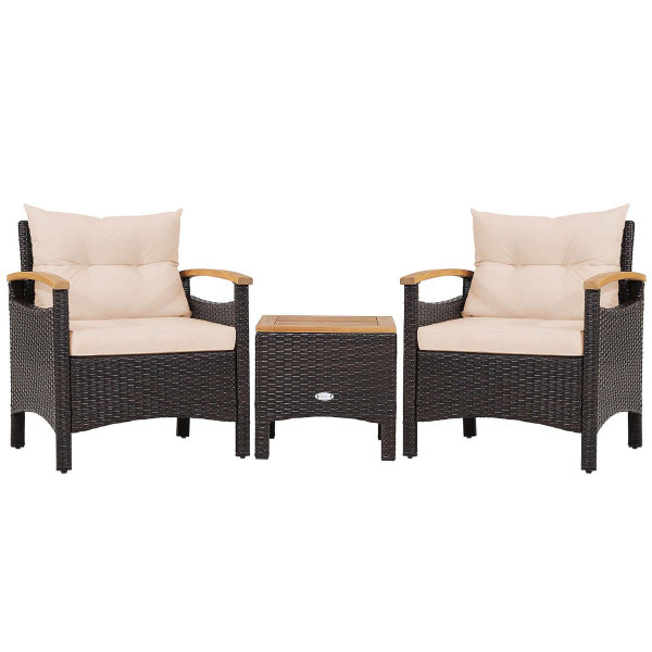  3-Piece Patio Rattan Furniture Set with Tabletop and Cushions product image