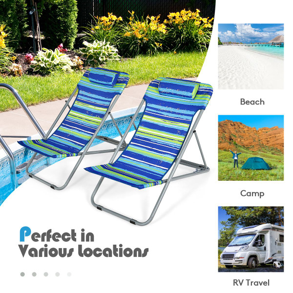 Portable Beach Chair with Headrest and Adjustable Backrest (Set of 2) product image