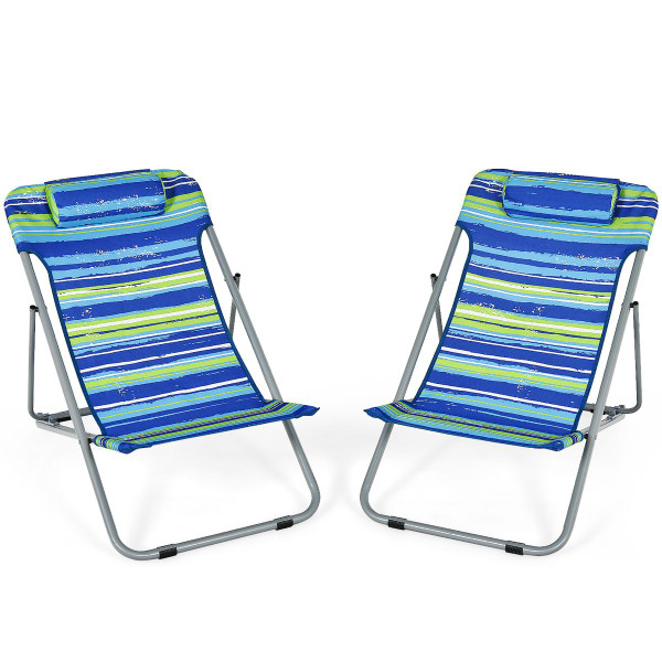 Portable Beach Chair with Headrest and Adjustable Backrest (Set of 2) product image
