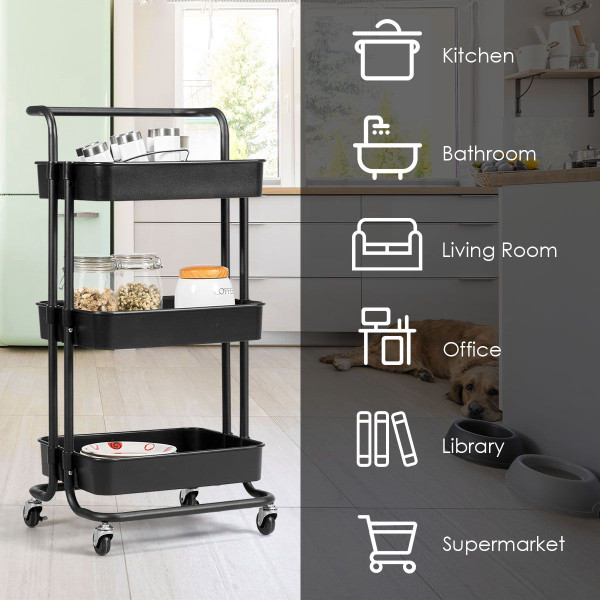 3-Tier Utility Cart Storage Rolling Cart with Casters product image