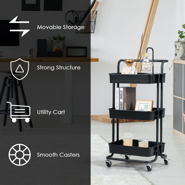 3-Tier Utility Cart Storage Rolling Cart with Casters product image