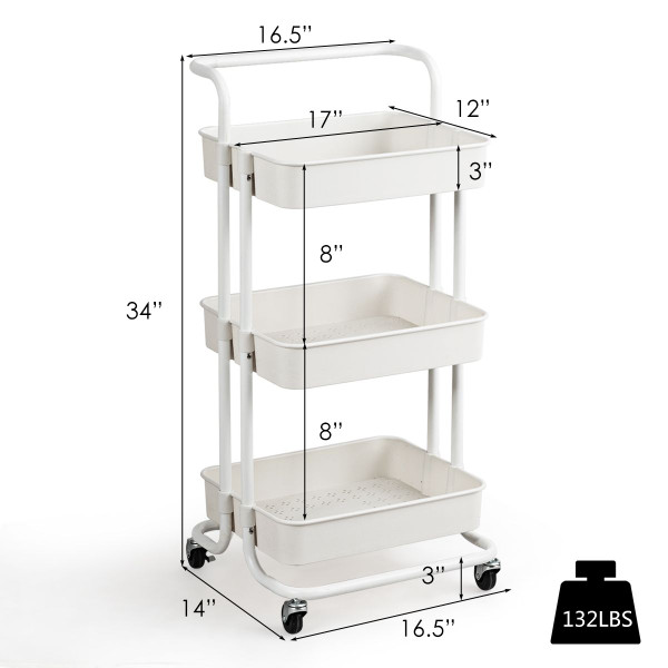 3-Tier Utility Cart Storage Rolling Cart with Casters product image 3-Tier Utility Cart Storage Rolling Cart with Casters product image