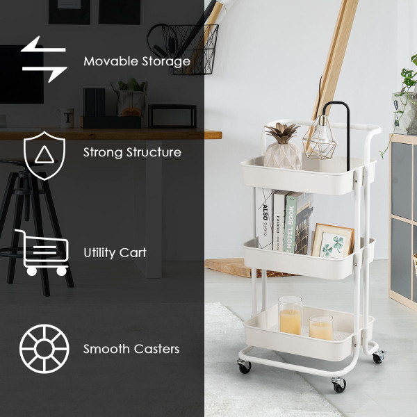 3-Tier Utility Cart Storage Rolling Cart with Casters product image 3-Tier Utility Cart Storage Rolling Cart with Casters product image