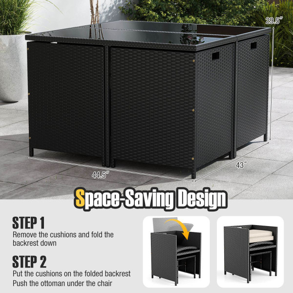  9-Piece Patio Dining Set with Tempered Glass Table and Ottoman product image