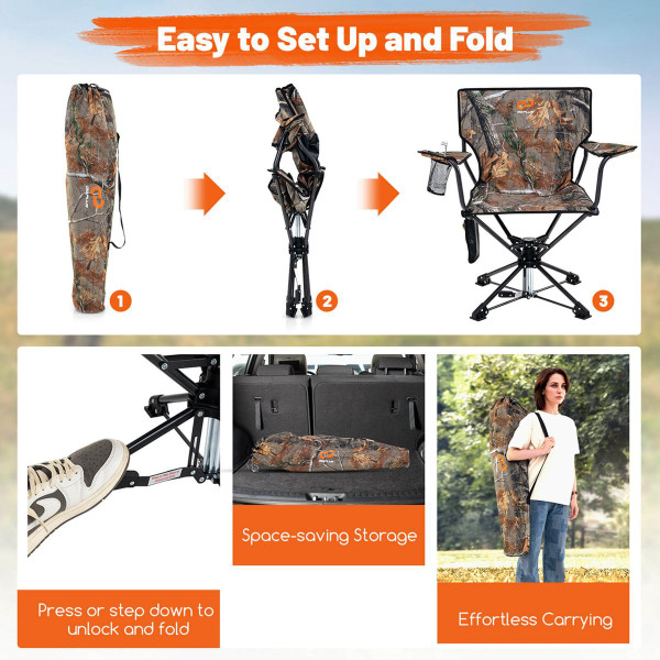 360° Swivel Hunting Chair with Mesh Cup Holder and Storage Pockets product image
