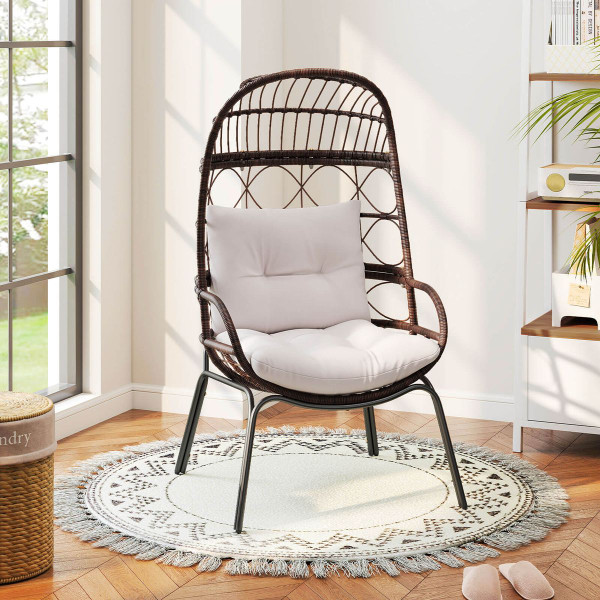 Wicker Rattan Egg Chair with Seat and Back Cushions product image