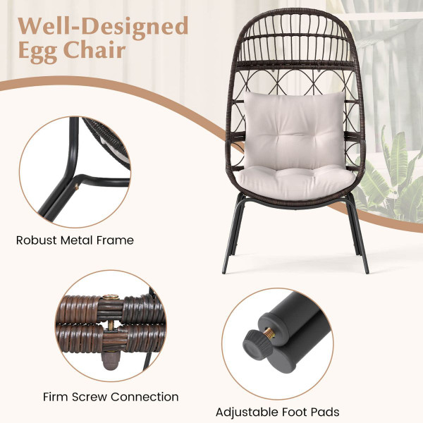 Wicker Rattan Egg Chair with Seat and Back Cushions product image