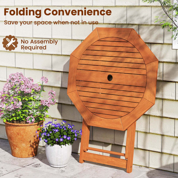 Outdoor Patio Folding Wood Dining Table for 4 with 2" Umbrella Hole product image