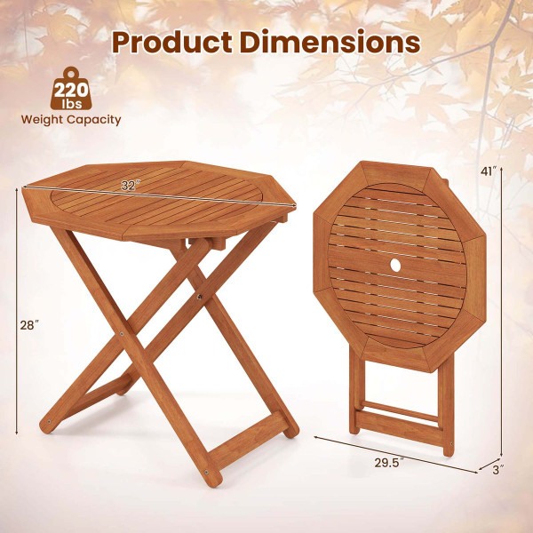 Outdoor Patio Folding Wood Dining Table for 4 with 2" Umbrella Hole product image