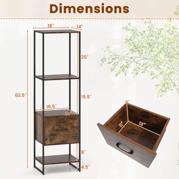 5-Tier Bookshelf with Open Shelves and Drawers product image 5-Tier Bookshelf with Open Shelves and Drawers product image