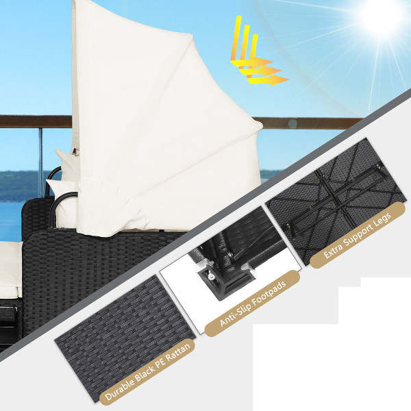 Patio Rattan Daybed Lounger with Retractable Canopy and Pop-up Side Tables product image Patio Rattan Daybed Lounger with Retractable Canopy and Pop-up Side Tables product image
