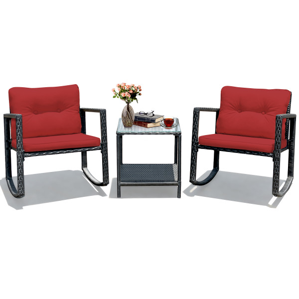 3-Piece Patio Rattan Rocking Chair Furniture Set product image