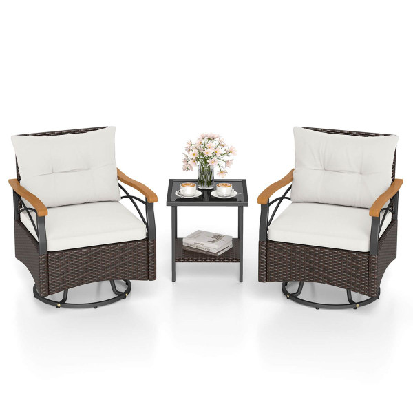 3-Piece Outdoor Swivel Chair Set with 2-Tier Tempered Glass Side Table product image 3-Piece Outdoor Swivel Chair Set with 2-Tier Tempered Glass Side Table product image
