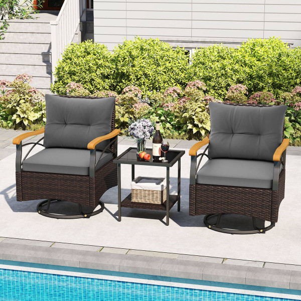3-Piece Outdoor Swivel Chair Set with 2-Tier Tempered Glass Side Table product image 3-Piece Outdoor Swivel Chair Set with 2-Tier Tempered Glass Side Table product image