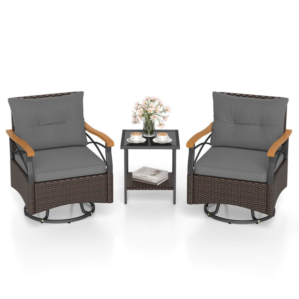 3-Piece Outdoor Swivel Chair Set with 2-Tier Tempered Glass Side Table product image 3-Piece Outdoor Swivel Chair Set with 2-Tier Tempered Glass Side Table product image