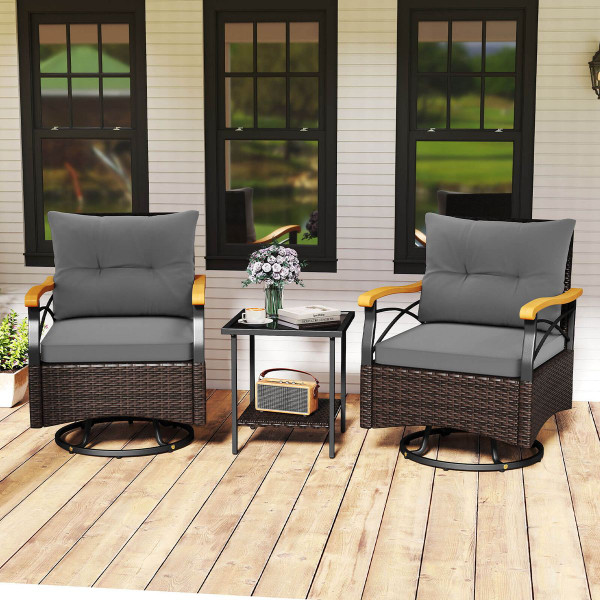 3-Piece Outdoor Swivel Chair Set with 2-Tier Tempered Glass Side Table product image 3-Piece Outdoor Swivel Chair Set with 2-Tier Tempered Glass Side Table product image