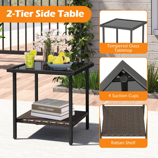 3-Piece Outdoor Swivel Chair Set with 2-Tier Tempered Glass Side Table product image 3-Piece Outdoor Swivel Chair Set with 2-Tier Tempered Glass Side Table product image