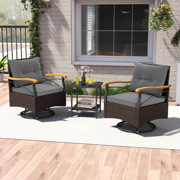 3-Piece Outdoor Swivel Chair Set with 2-Tier Tempered Glass Side Table product image 3-Piece Outdoor Swivel Chair Set with 2-Tier Tempered Glass Side Table product image