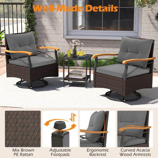 3-Piece Outdoor Swivel Chair Set with 2-Tier Tempered Glass Side Table product image 3-Piece Outdoor Swivel Chair Set with 2-Tier Tempered Glass Side Table product image