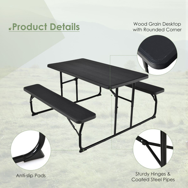 Folding Picnic Table Bench Set with Wood-Like Texture product image Folding Picnic Table Bench Set with Wood-Like Texture product image