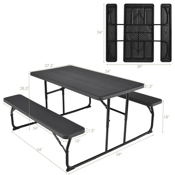 Folding Picnic Table Bench Set with Wood-Like Texture product image Folding Picnic Table Bench Set with Wood-Like Texture product image