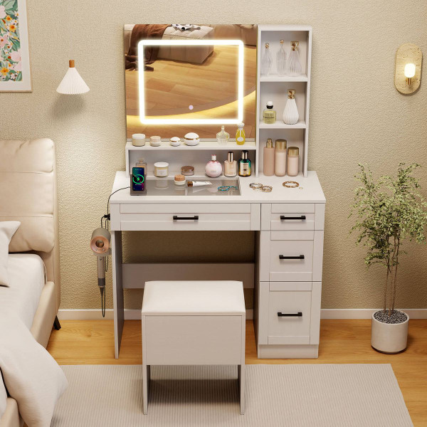 Vanity Desk with Mirror and Stool  product image