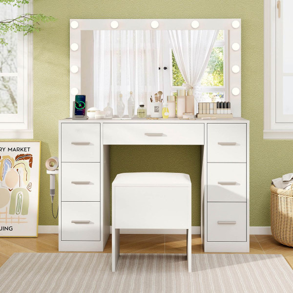 Vanity Desk with Mirror and Stool  product image