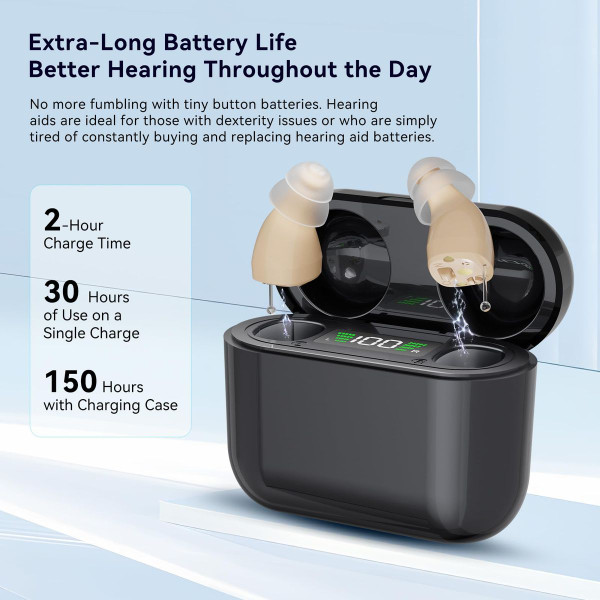 Hearing Aids,Digital Rechargeable OTC Hearing Aids for Seniors with Charging Case,Invisible Hearing Amplifier with Noise Reduction (Black) product image