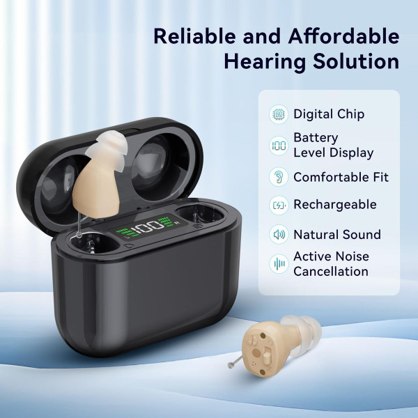 Hearing Aids,Digital Rechargeable OTC Hearing Aids for Seniors with Charging Case,Invisible Hearing Amplifier with Noise Reduction (Black) product image
