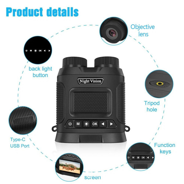Night Vision Binoculars 8X Digital Zoom Powerful IR Illuminator 350m Range 2500mAh Lithium Battery for Outdoor Color Black product image Night Vision Binoculars 8X Digital Zoom Powerful IR Illuminator 350m Range 2500mAh Lithium Battery for Outdoor Color Black product image