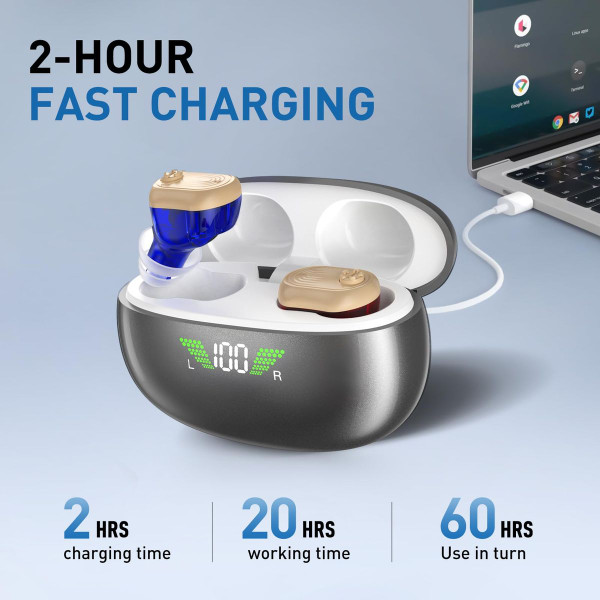 Rechargeable Hearing Aids for Seniors with Noise Cancelling 16-Channel Digital Chip Volume Control Invisible OTC Hearing Aids not Amplifiers product image