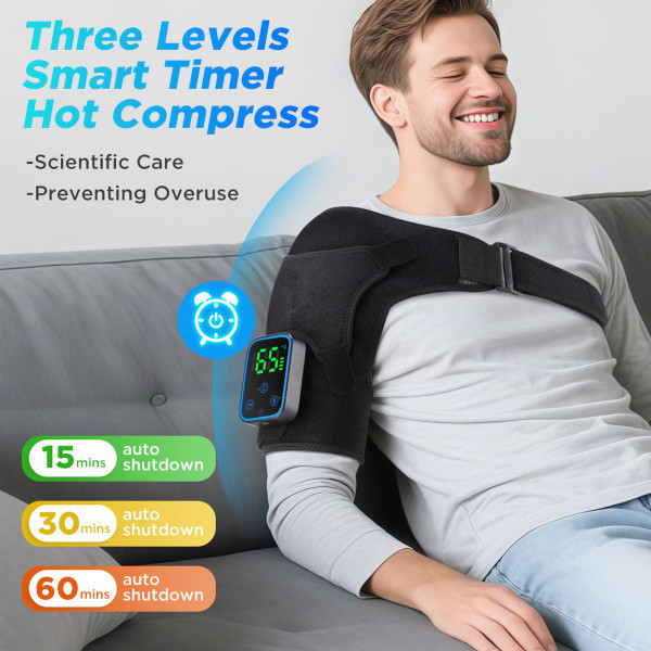 Electric Wireless Heating Vibration Shoulder Massager Brace Wrap with App Control,3 Levels Timer,LCD Display,Touch Detachable product image
