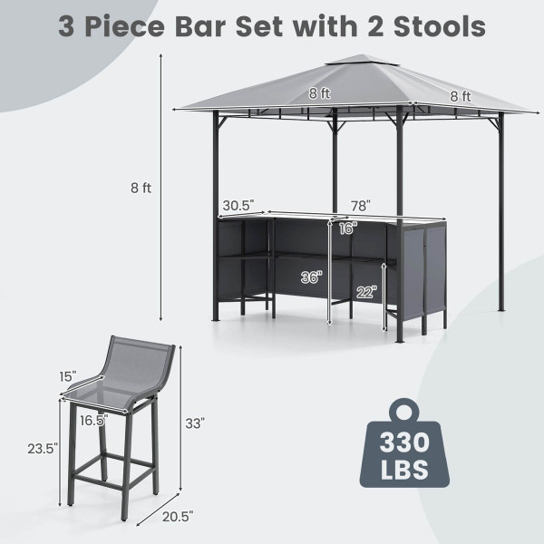 3-Piece Patio Bar Set with 2 Bar Stools and 2-Tier Vented Canopy product image 3-Piece Patio Bar Set with 2 Bar Stools and 2-Tier Vented Canopy product image