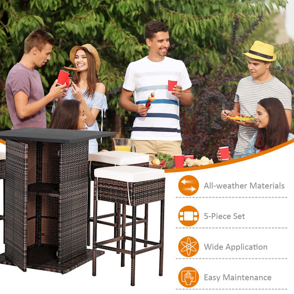 5-Piece Patio Rattan Bar Table Stool Set  product image 5-Piece Patio Rattan Bar Table Stool Set  product image
