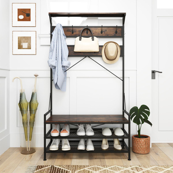  4-in-1 Coat Rack with Hooks and 2-Tier Shoe Rack product image