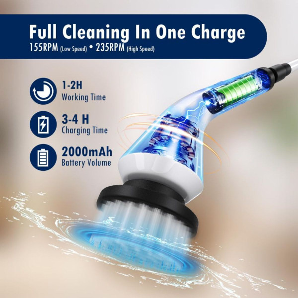 Electric Spin Scrubber with 6 Brush Heads and Adjustable Extension Handle product image