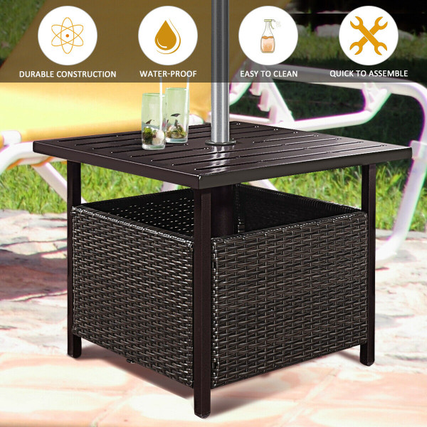 Outdoor Patio PE Rattan Wicker Steel Side Deck Table with Umbrella Hole product image Outdoor Patio PE Rattan Wicker Steel Side Deck Table with Umbrella Hole product image