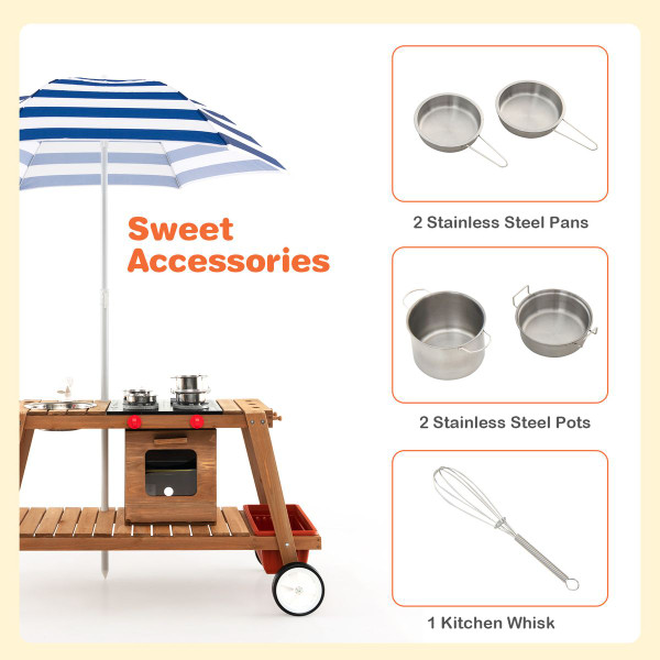 Outdoor Kids' Play Wooden Trolley with Sun Umbrella product image