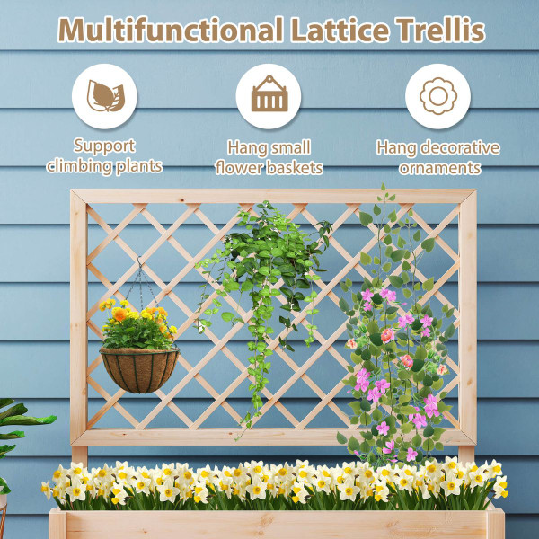 40" Wooden Raised Garden Bed with Lattice Trellis for Climbing Plants product image