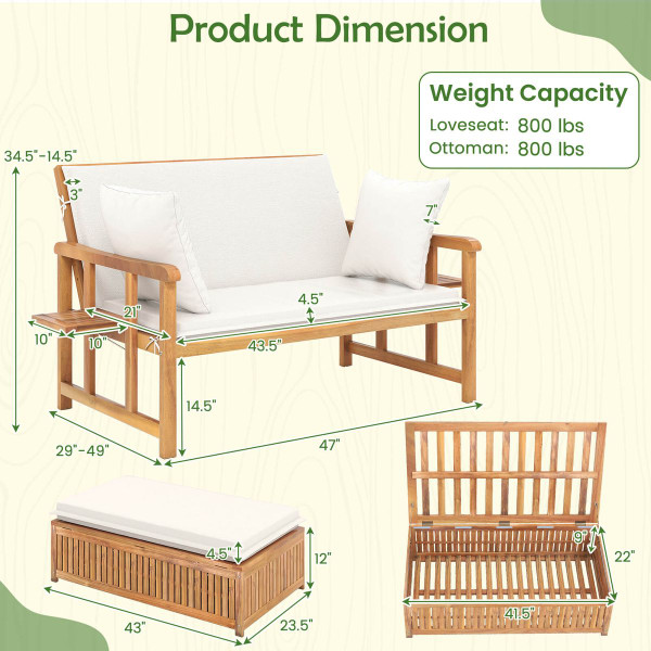 Outdoor Daybed with 4-Level Backrest and Ottoman product image