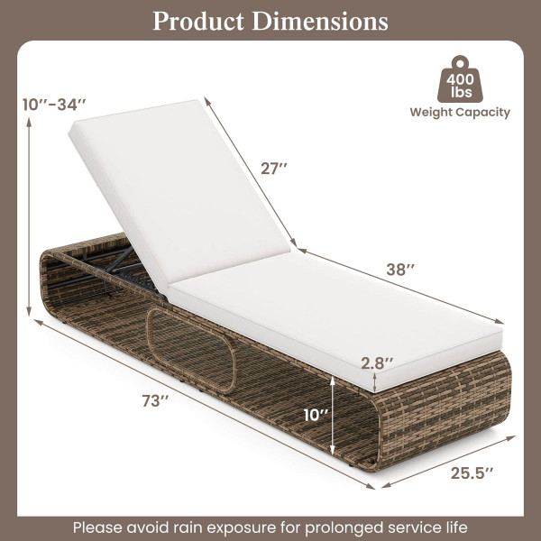 Outdoor Chaise Lounge Chair with Adjustable Backrest Cushion product image