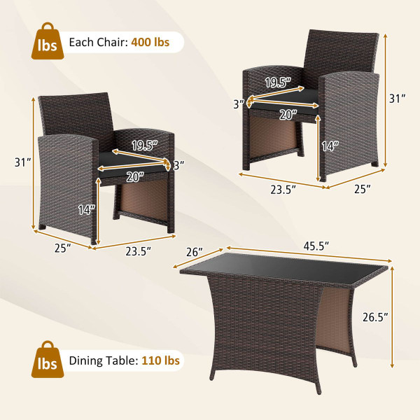 3-Piece Wicker Bistro Set with Tempered Glass Tabletop  product image